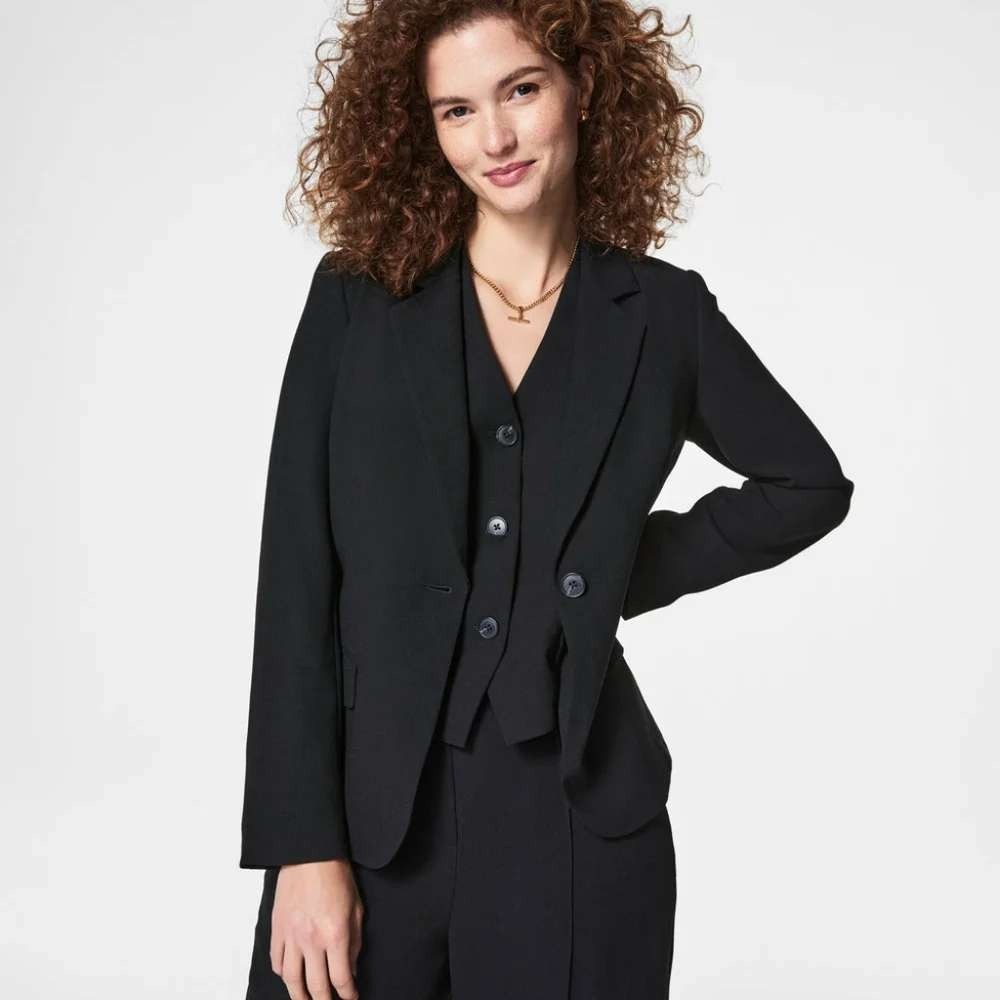 SPANX Classic‎ Crepe Blazer Womens 2X Black Single Breasted Professional Office